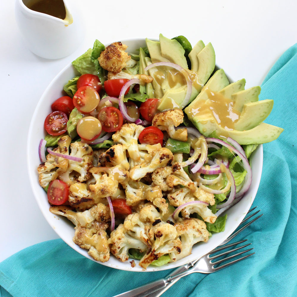 Maple Mustard Cauliflower and Avocado Salad - Easy Vegan Meal Plan