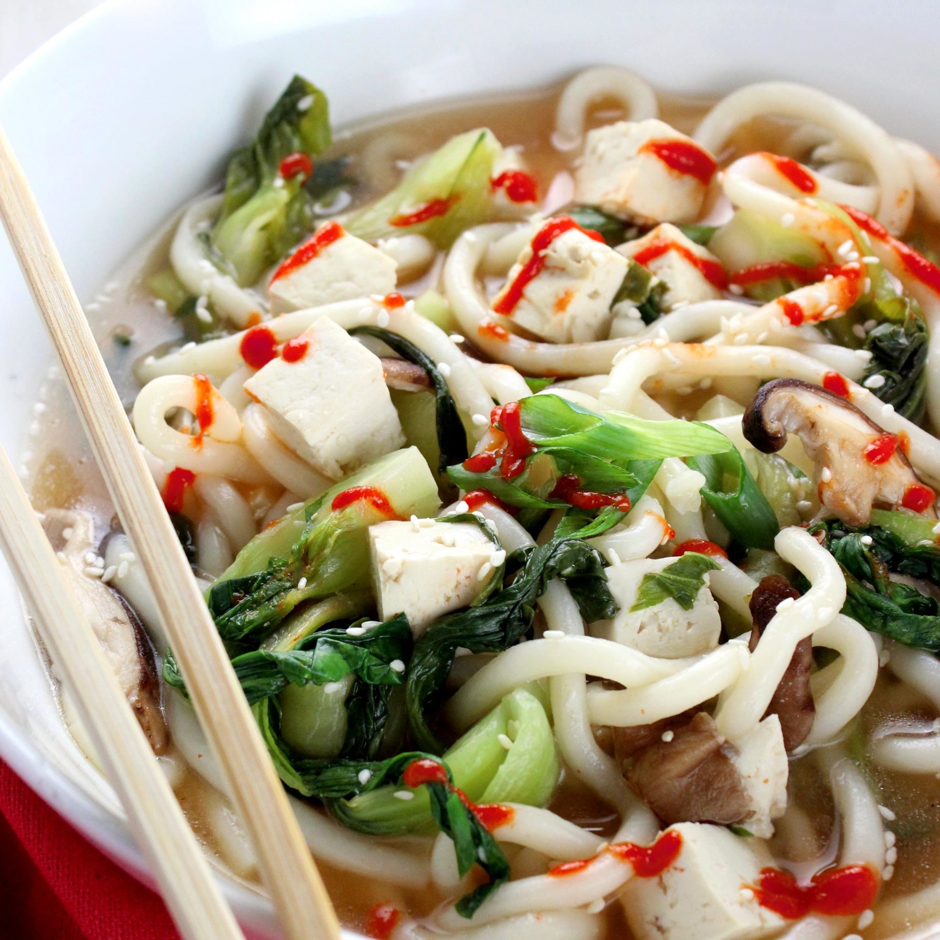 Miso Udon Noodle Soup with Teriyaki Mushrooms - The Foodie Takes Flight
