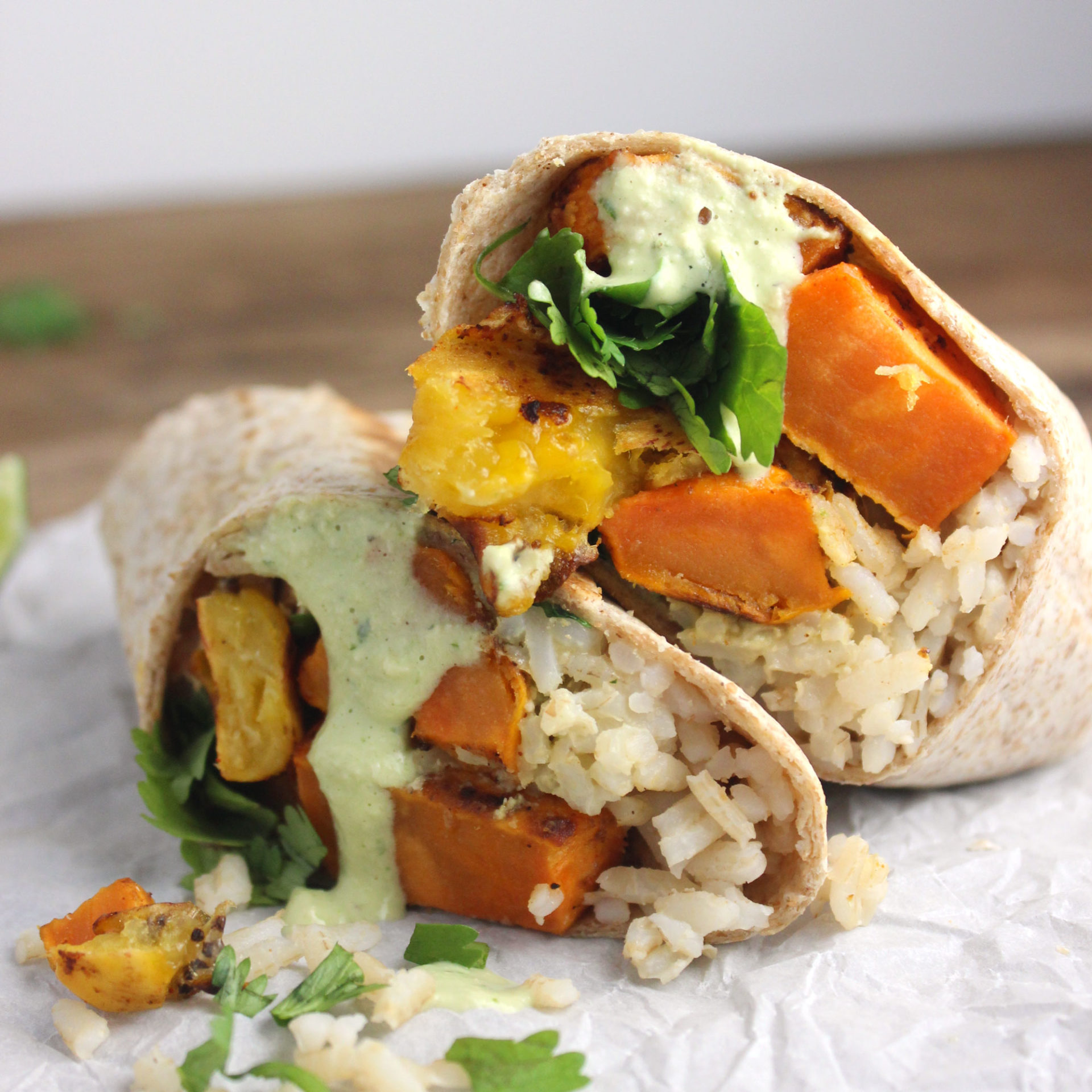 Roasted Sweet Potato & Plantain Burritos - Easy Vegan Meal Plan