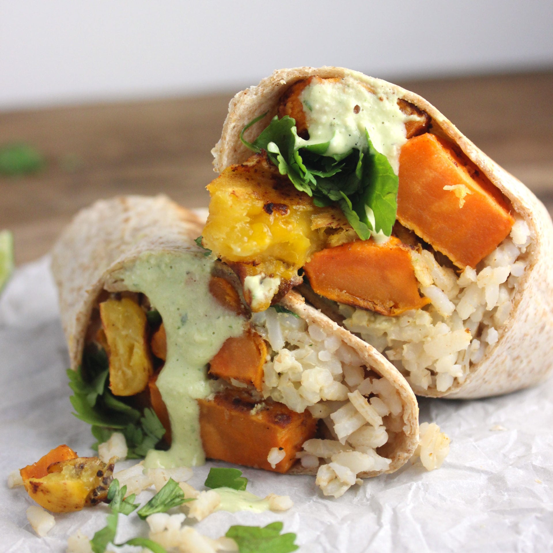 Roasted Sweet Potato &amp; Plantain Burritos - Easy Vegan Meal Plan