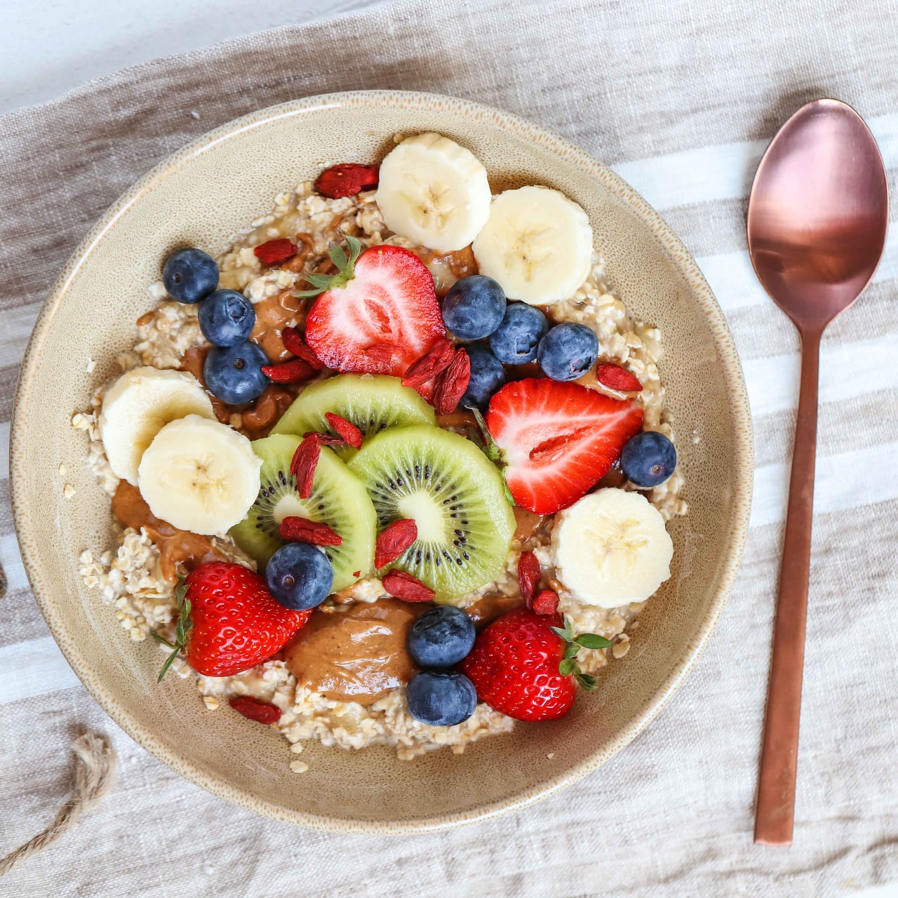 Peanut Butter Banana Oatmeal with Fruit - Easy Vegan Meal Plan