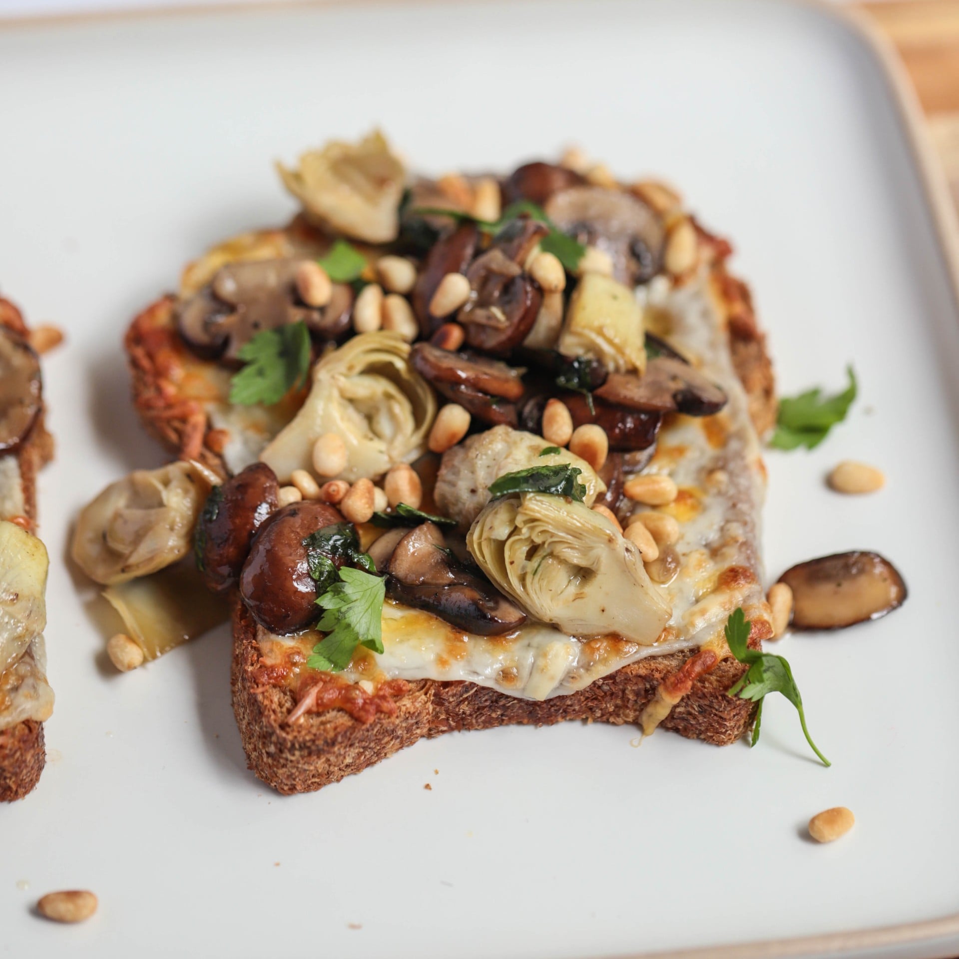 Mushroom Artichoke Cheese Toast - Easy Vegan Meal Plan