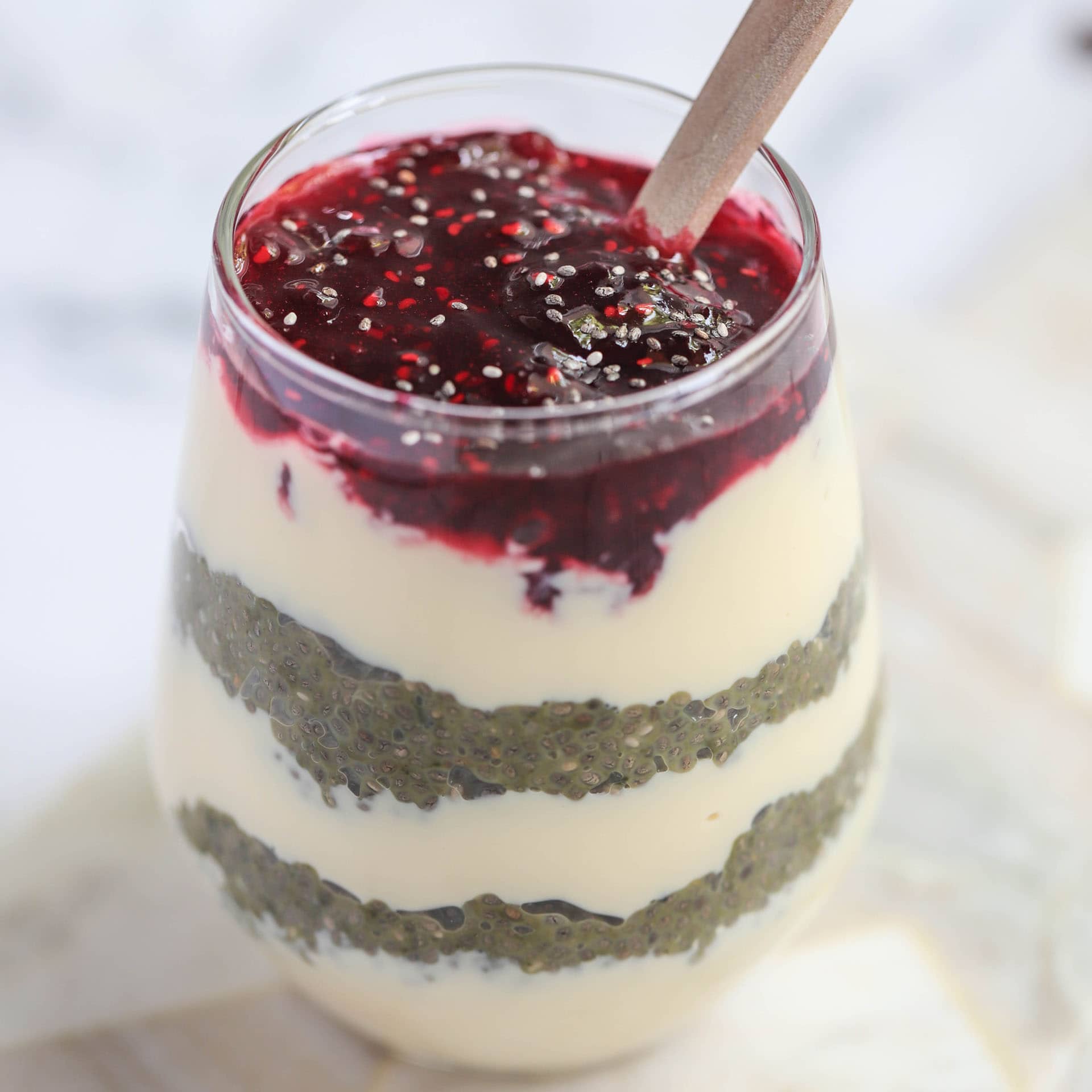 Layered Matcha & Mango Chia Pudding - Easy Vegan Meal Plan