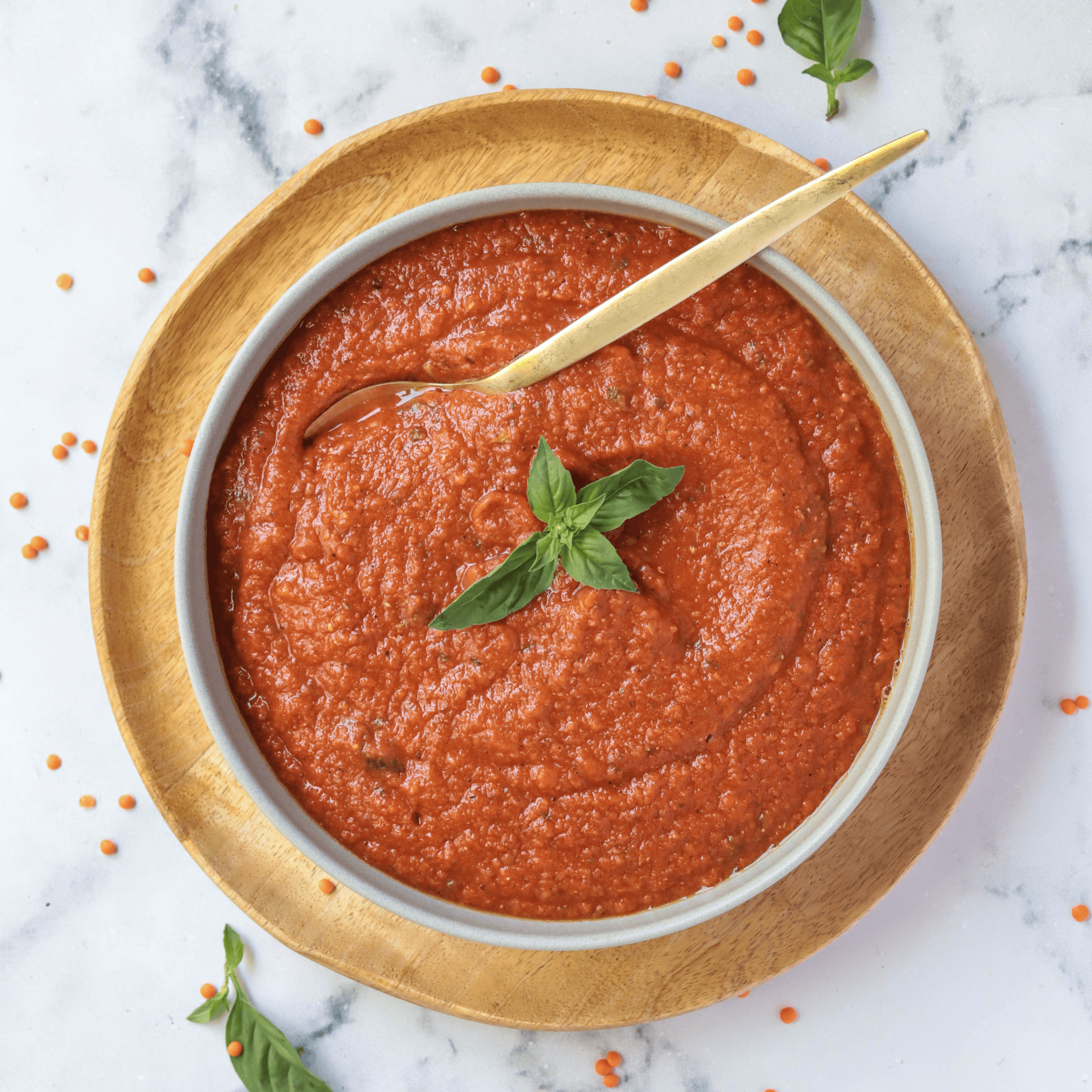 Tomato Basil Soup with Lentils - Easy Vegan Meal Plan