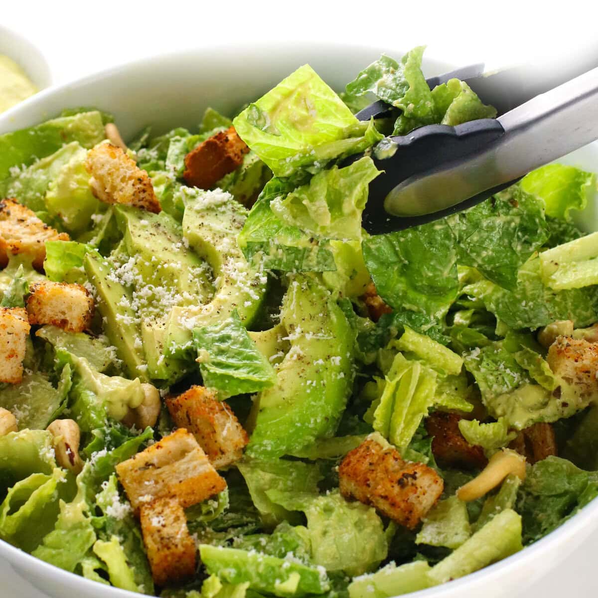 Avocado Cashew Caesar Salad - Easy Vegan Meal Plan