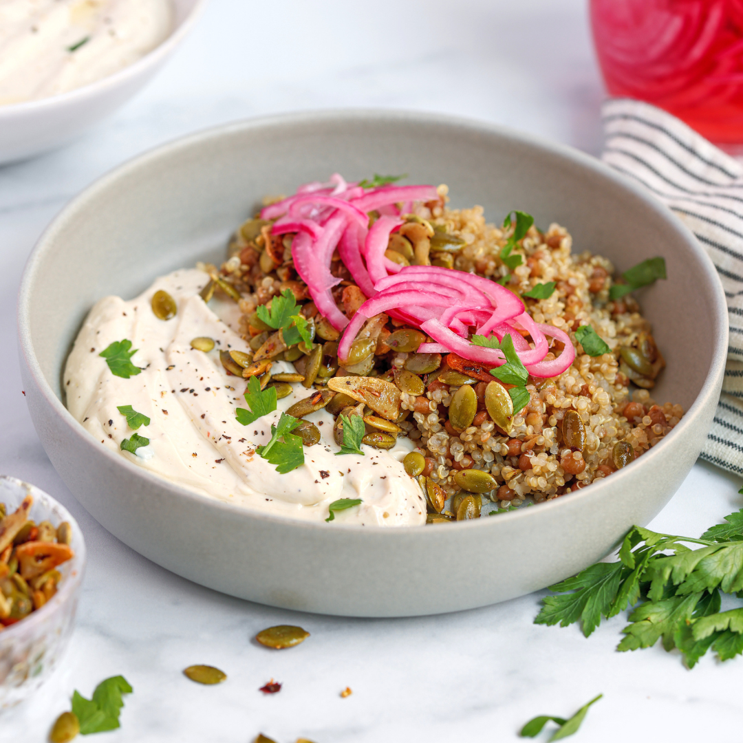 Quinoa & Lentils with Garlicky Pumpkin Seeds - Easy Vegan Meal Plan