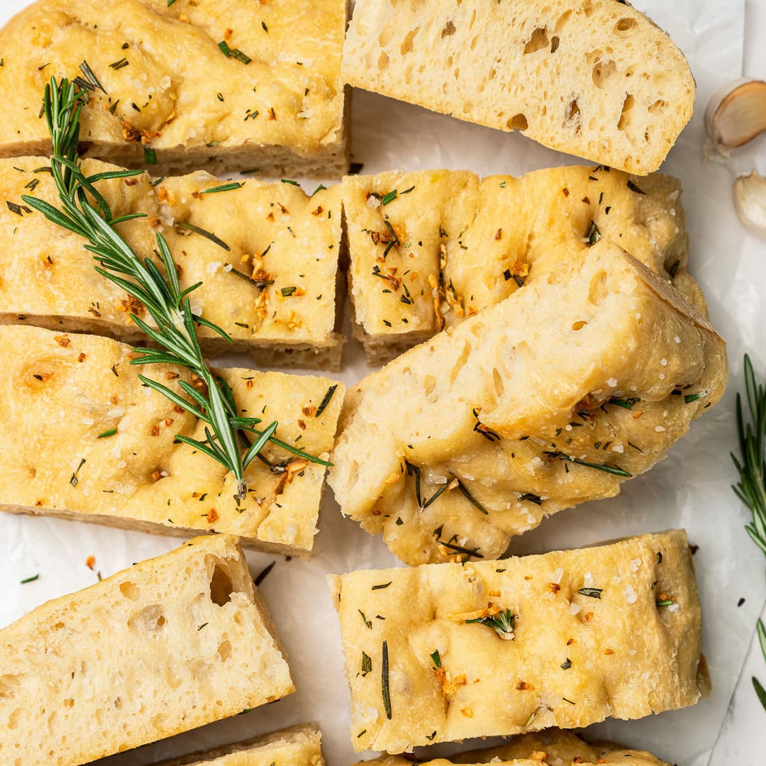Easy Focaccia Recipe (Garlic Rosemary, No Knead, Crispy Edges) - Easy Vegan Meal Plan