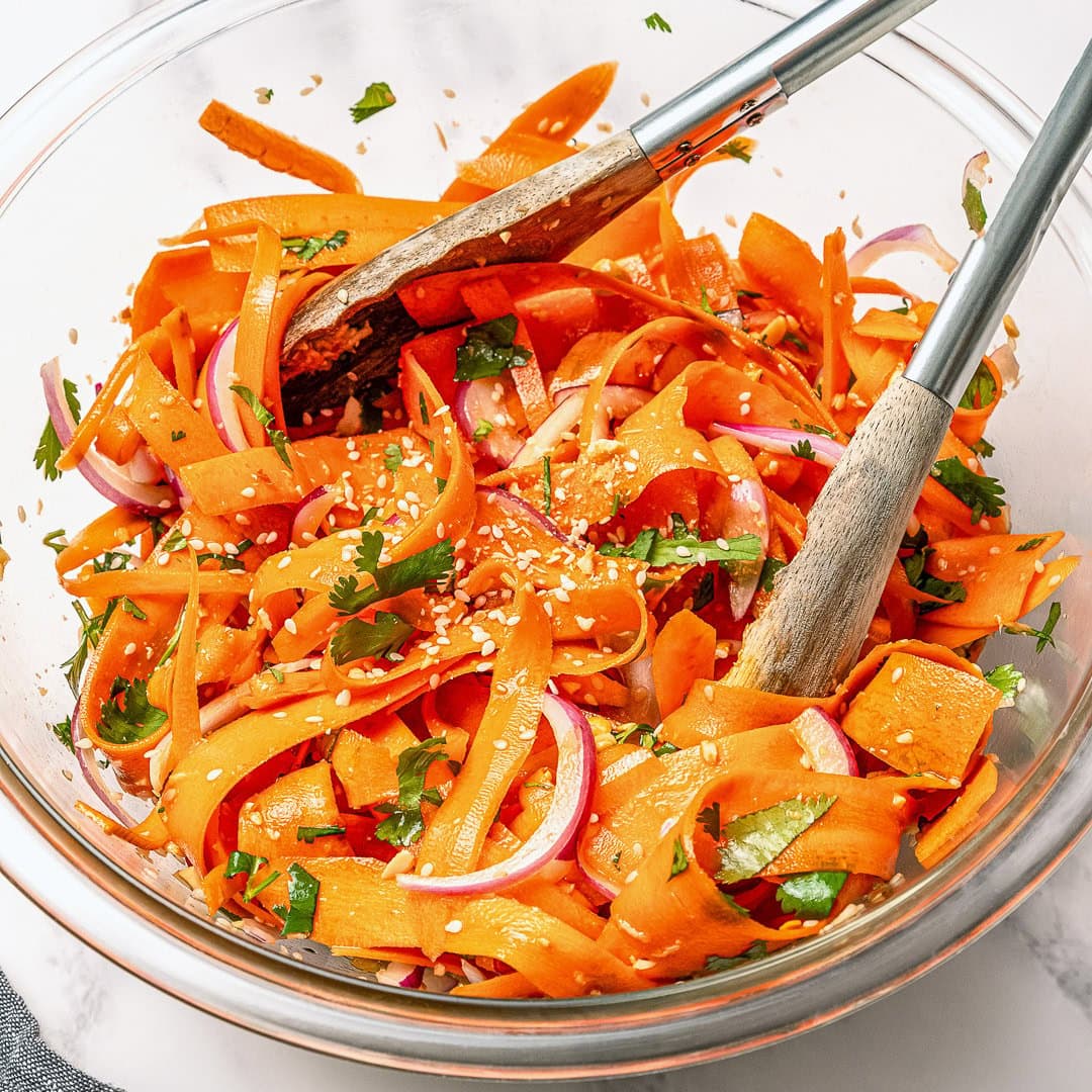 Carrot Ribbon Salad with Sesame Dressing - Easy Vegan Meal Plan